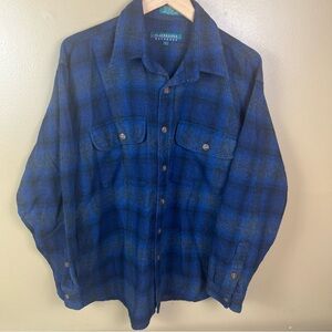 Vintage Wool Blend Claybrooke Outdoors Blue Plaid Men's Jacket Size Large